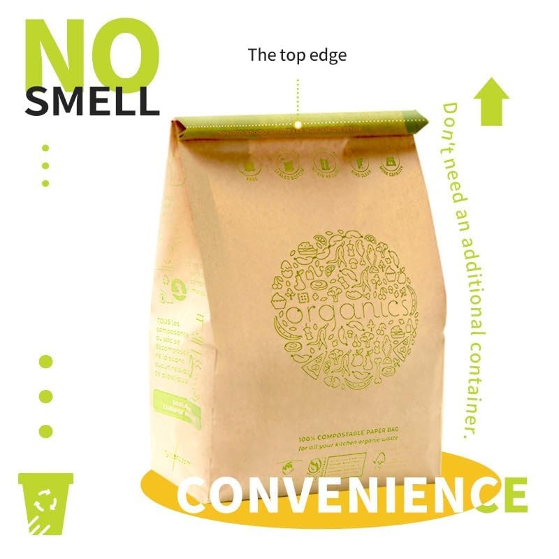 HYTREND-Kitchen Food Waste Bag-120 Bags-%100 Compostable paper Bag - Leak