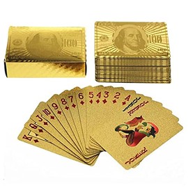 50 Pound Gold Foil Playing Cards Set, 24k Gold Plated Waterproof Poker Cards - Classic Game, Gifts for Family Party Game/Card Players/Magicians (US Dollar)