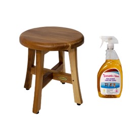 EcoDecors Shoji Round, 13 inch T, Waterproof Teak Wood Shower Bench Stool Seat Chair For Inside Shower Storage Provides Storage For Accessories, EcoDecors Teak Cleaner Protective Wood Restorer 32oz