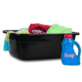 Idomy Rectangle Plastic Black Washing Basin / Tub, Pack of 2 (18 Quart)