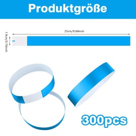 Pack of 300 Entrance Wristbands, Paper Bracelets, Party Bands, Waterproof Paper Bracelets for Parties, Festivals, Concerts and Water Parks (Blue)