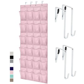 Gorilla Grip Over the Door Shoe Organizer, 24 Large Breathable Mesh Pockets, Space Saving Hanging Storage Holder, Closet Rack Hanger Holds Up to 40 lbs, Hangs on Closets for Shoes, Accessories, Pink