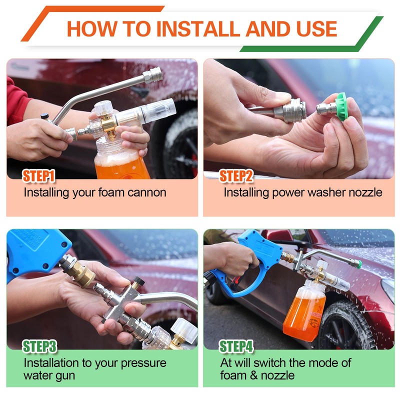 Pressure Washer Foam Soap Cannon Dual Connector Accessory - Power