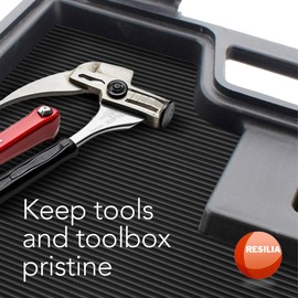 RESILIA Ribbed Tool Box Liner Mat - Heavy Duty Non Slip V-Groove Liners - Toolbox, Drawer, Shelf, & Cabinet Organizer Mats, Workbench Storage Insert, 18 Inch x 25 Foot, Black, Made in the USA