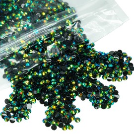 qiipii 8000PCS 3mm Peacok AB Resin Rhinestones for Crafts Dark Green AB Flatback Jelly Rhinestones Bulk SS10 Non-Hotfix Stones Diamonds Crystals Gems for Mugs Tumblers Bottles Cups DIY Crafts Decor