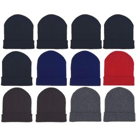 12 Pack Winter Beanie Hats for Men Women, Warm Cozy Knitted Cuffed Skull Cap, Wholesale