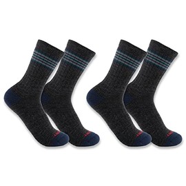 Carhartt Men's Midweight Stripe Crew Sock 2 Pack, Coal Heather, Large