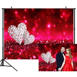 CapiSco 10X8FT Valentine's Day Backdrop Vinyl Photography Red Glitter Background White Hearts Love Theme Shiny Sparkling Bokeh Effect Backdrop for Valentine's Day Wedding Photo Backdrop SCO131D