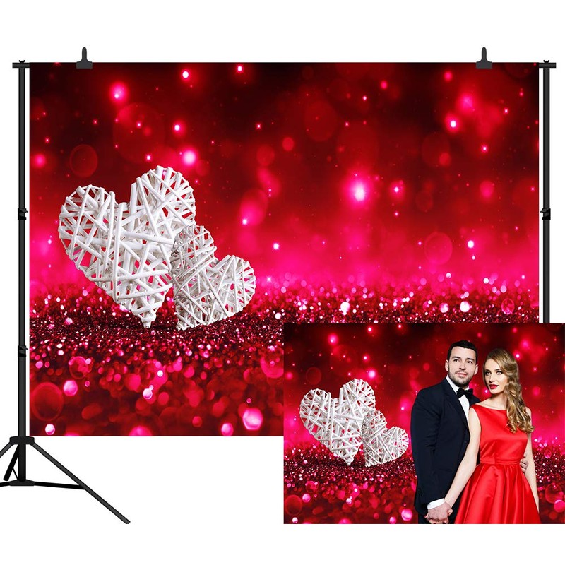 CapiSco 10X8FT Valentine's Day Backdrop Vinyl Photography Red Glitter Background