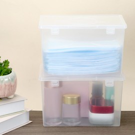 QWORK Face Mask Dispenser with Lift-Up Lid - Clear, 2 Pack Portable Storage Box for Disposable Masks, Plastic Mask Case