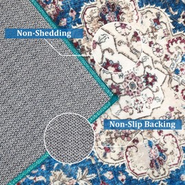 GlowSol Washable Area Rug 9x12 Large Rug Floral Rug Border Distressed Rugs for Living Room Bedroom Oriental Floral Print Carpet Low-Pile Soft Non-Slip Accent Rug Farmhouse Office Home Decor