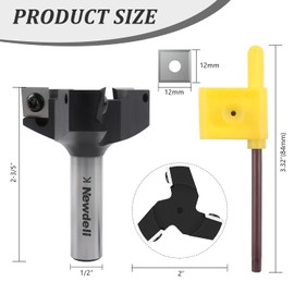 Newdeli CNC Spoilboard Surfacing Router Bit 1/2" Shank 2" Cutting Diameter 3 Wings Insert Carbide Slab Flattening Router Bit Planing Bit Wood Planer Tool