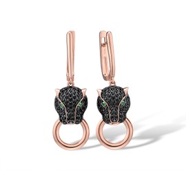 Santuzza Panther Earrings 925 Sterling Silver Leopard Earring Black Spinel 14K Rose Gold Plating Jaguar Jewelry