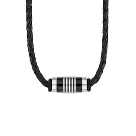 s.Oliver 2012595 Men's Necklace Stainless Steel Leather 47 + 3 cm Two-Tone Comes in Jewellery Gift Box, Stainless Steel, No Gemstone