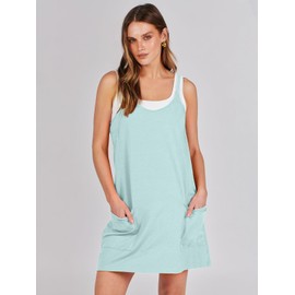 Caracilia Womens Summer Mini Dress 2025 Casual Sleeveless Built in Shapewear Sundress Trendy Short Tennis Athletic Outfits Light Blue Small