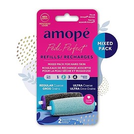 Amopé Pedi Perfect Foot File Replacement Roller Heads with Diamond Crystals - 2 Count Amope Refills, 1 Extra Coarse and 1 Soft Touch