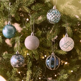 Valery Madelyn Christmas Ornaments Set, 30ct 2.36 Inches Navy Blue and Silver Shatterproof Christmas Tree Decorations Ball Ornaments Bulk, Elegant Hanging Ornaments for Xmas Holiday Party Decor