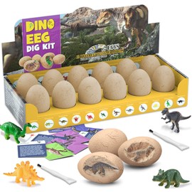 TIME4BUY Huevos de Dinosaurio Excavación Kits, Juguetes de Dinosaurio para Niños con 12 Diferentes, Dino Egg Kit Arqueología Ciencia Educativa Regalo para Niños y Niñas de 3 a 8 Años (Caja Amarilla)