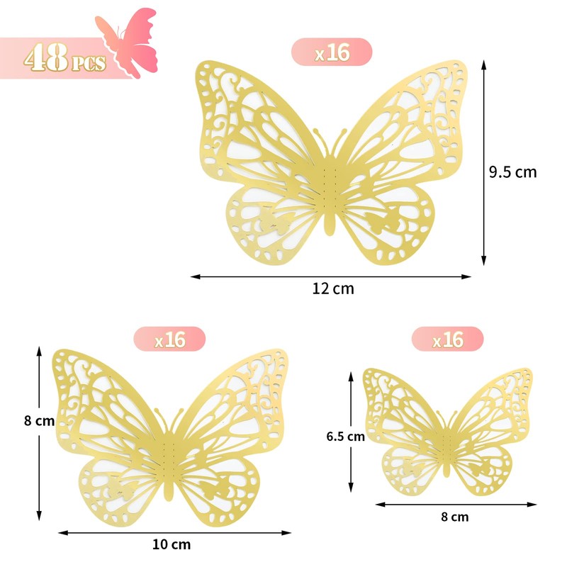Naler 48 Mariposas Decorativas Pegatina Pared 3D Calcomanía Decoración Adorno