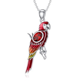 BETHZA Parrot Necklace 925 Sterling Silver Cute Red Parrot Bird Pendant with Natural Garnet Animal Jewelry Gifts for Women Christmas Birthday