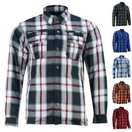 Daniel Smart Men's Motorcycle Shirt Plaid Biker Flannel Jacket Removable Sporty Armored, Zipper Closure & Water Resistant (US, Alpha, Large, Regular, Regular, Black&White)
