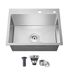 OUGOO 20 x 16inch Drop-in Tight Radius Brushed Stainless Steel Topmount Kitchen Sink Single Bowl