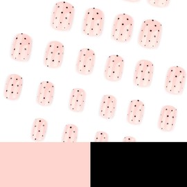 Polka Dot Press on Nails Short Square Fake Nails Black Dot False Nails Full Cover Glossy Acrylic Nails for Women 24PCS