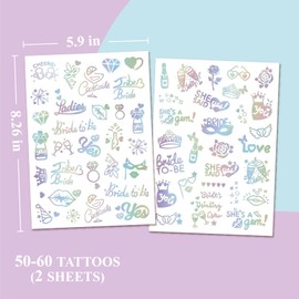 Bride Squad 50+ PCS Bachelorette Temporary Tattoos -Bridesmaid Favor, Bride to Be Gift, Bridal Shower Supplies,Flash Glitter Iridescent Metallic Tattoos Bachelor Party Favors