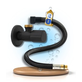 LAXARA Premium Connection Set Matt Black - Angle Valve 1/2 Inch x 3/8 Inch Flex Hose 3/8 Inch x M10 + Teflon Tape | DVGW Tested for Kitchen, Bathroom & Drinking Water | For Tap, Kitchen Tap and Bidet
