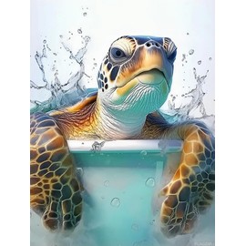 PUAGEMTI The Turtle in The Bathtub Diamond Art Painting Kits for Adults, Animal 5D Diamond Painting Dots Art Kits for Adults Beginner, Home Wall Decor 12x16Inch