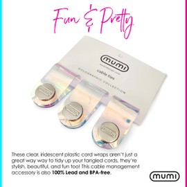 mumi Holographic Cord Organizer | Stylish Cable Ties | Suitable for All Kinds of Cables and Cords | Set of 3 | Cord Wrap Size: 3.1 x 0.78 inches