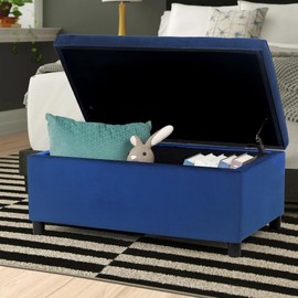 Joveco Storage Ottoman Bench Velvet Rectangular Tufted Ottoman with Plastic Legs, Footrest Stool Coffee Table for Living Room Bedroom, Blue