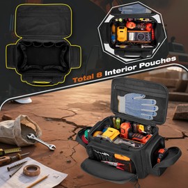 Trahzia 12-Inch Tool Bag for Men and Women, 20-Pocket Tactical Tool Tote with Handle, Tool Box Organizer for Gardener, Technician, Electrician, Black