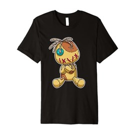 Cute Creepy Voodoo Doll Button Eye Stitch Plush Graphic Premium T-Shirt