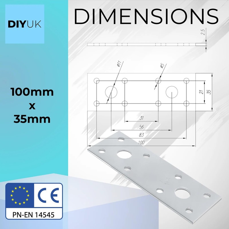 Premium Flat Bracket 2.5mm Galvanised Steel Joining Plate Brackets for