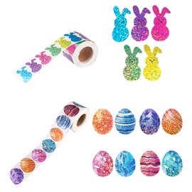 Muswarm 1000 PCS Easter Stickers Roll, Laser Colorful Bunny&Eggs Stickers for Kids, Eggs, Cards, Gifts, Stuffers, Decorations