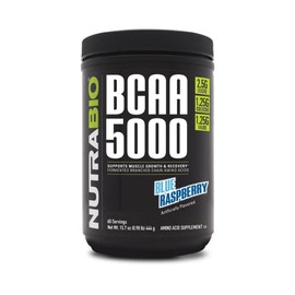 NutraBio NutraBio BCAA 5000 Powder - Vegan Fermented BCAAs - Supports Lean Muscle Growth, Recovery, Endurance - 60 Servings - Blue Raspberry