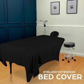 3 Piece Microfiber Massage Table Sheet Set, Beauty Massage Bed Cover, Includes Massage Table Cover, Fitted Sheets, Face Rest Cover for Beauty Salon Spa (Black)