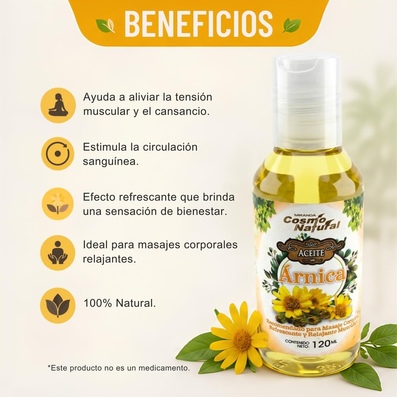 Aceite Corporal de Árnica Cosmo Natural, Bienestar y Descanso Muscular