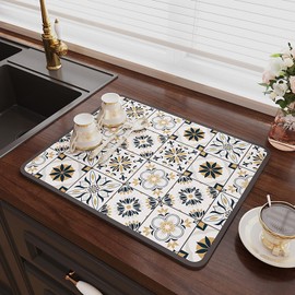 Avvrel Draining Mat, Super Absorbent Dish Drying Mat, Quick Dry Nanofiber Diatomaceous Earth Kitchen Sink Mat, Anti-Slip Drainer Mat for Kitchen Counter (30 x 40cm, Style A)