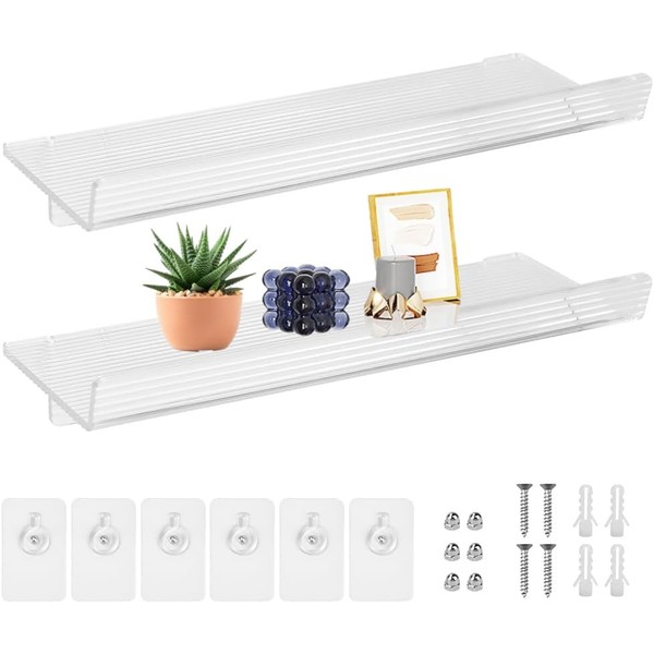 ADERTOS Pack of 2 Transparent Acrylic Wall Shelves Wall Heavy