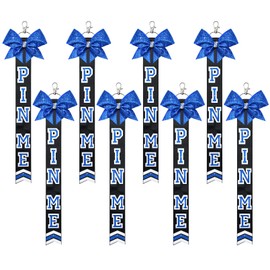 DEEKA 8 PCS Cheer Pin Me Ribbon for Backpack Glitter Cheerleader Keychain Bulk Cheer Gifts Cheer Bow Keychain Bag Tag Cheer Clothes Pin Charms -Royal Blue