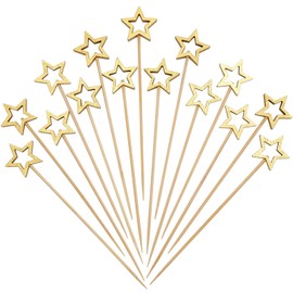 Minisland Big Gold Star Cocktail Picks, 5.5 Inch Long Bamboo Fancy Toothpicks for Appetizers, Decorative Christmas New Year Holiday Party Food Drinks Garnish Fruit Skewer Sticks 50 Counts - MSL430
