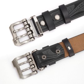 BISON DENIM Men's Leather Belt Jeans Belt Business Belt Alloy Retro Denim Belt for Men Clothing 38 mm Wide with Gift Box, W71808-1bm-black
