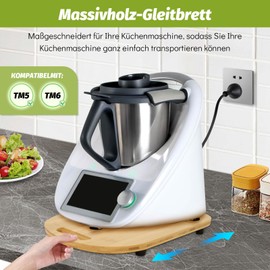 SHUTEX Sliding board for Thermomix TM6/TM5, sliding board accessories with handles and wheels is easy to move, comfortable sliding board made of bamboo, stable and durable