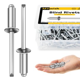 Mywish (250Pcs) 3/16" x 1/2" Blind Pop Rivets 3/16 Aluminum Grip and Steel Mandrel Blind Rivets, Open End 3/16 Rivets for Metal