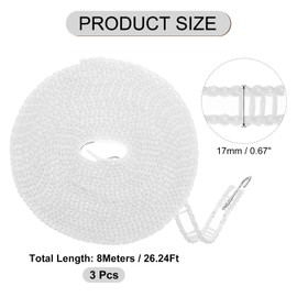 sourcing map 3Pcs 26.24ft Windproof Nylon Clothesline, Portable Washing Line, Adjustable Widen Clothes Drying Rope for Camping Travel Hanger or Home, White