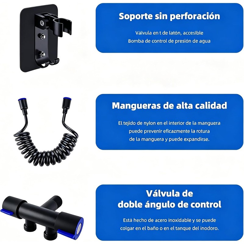 Bidet Pulverizador de Acero Inoxidable con Soporte y Manguera de