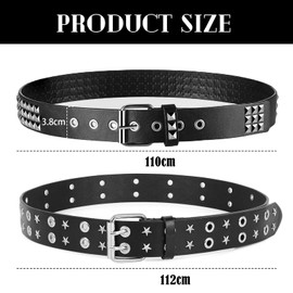 PRVCFZ 2 PCS Studded Belt, Punk Belt, Emo Belt, Goth Belt, Fashion Gothic Leather Belt Rock, Belt Pyramid Rivet Belt for Jeans Rockwear Women/Men Gothic Accessories