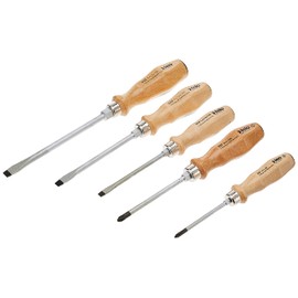 Felo by Bondhus 07157 22155 Slotted & Phillips Wood Handle Screwdrivers, Set of 5, Chrome Finish Blade W/Beechwood Grip, 715722155, 1pack